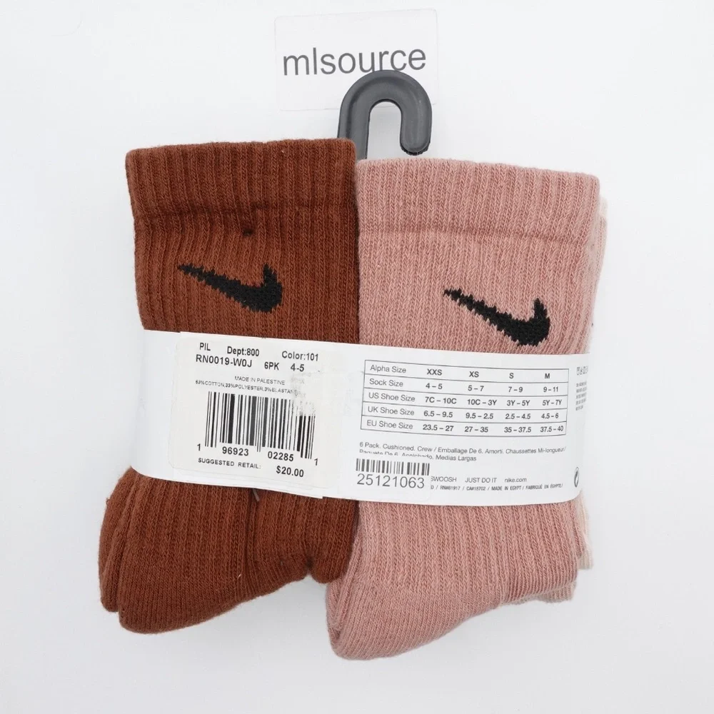 NEW Nike Dri-FIT Performance 6-Pack Crew Socks RN0019-W0J Toddler Kid's